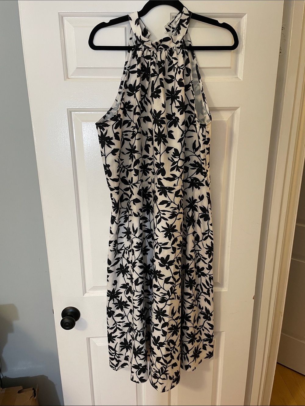 Black & White Floral Halter Midi Dress
